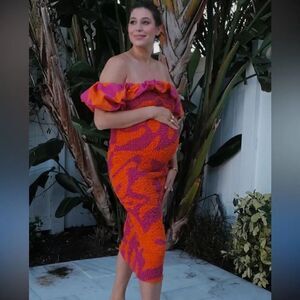 NWT Saylor Ciara Popcorn Midi Dress XS Pink/ Orange Floral Maternity Friendly